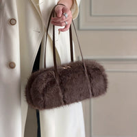 Plush Faux Fur Shoulder Bag with Long Handles in Four Colors