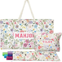 American Mahjong Storage Bag Set, Beige Floral Print 3-Piece Organizer