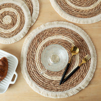 Woven Seagrass Trivet with Tassels, Round Heat Resistant Placemat & Plate Mat