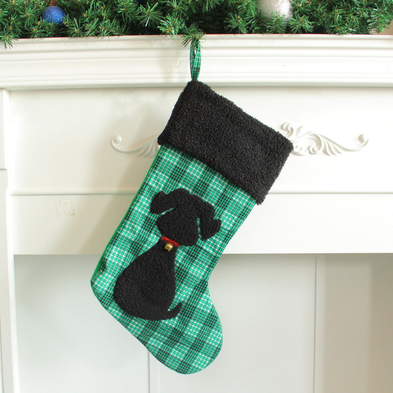 Buffalo Plaid Cat Christmas Stocking with Plush Cuff