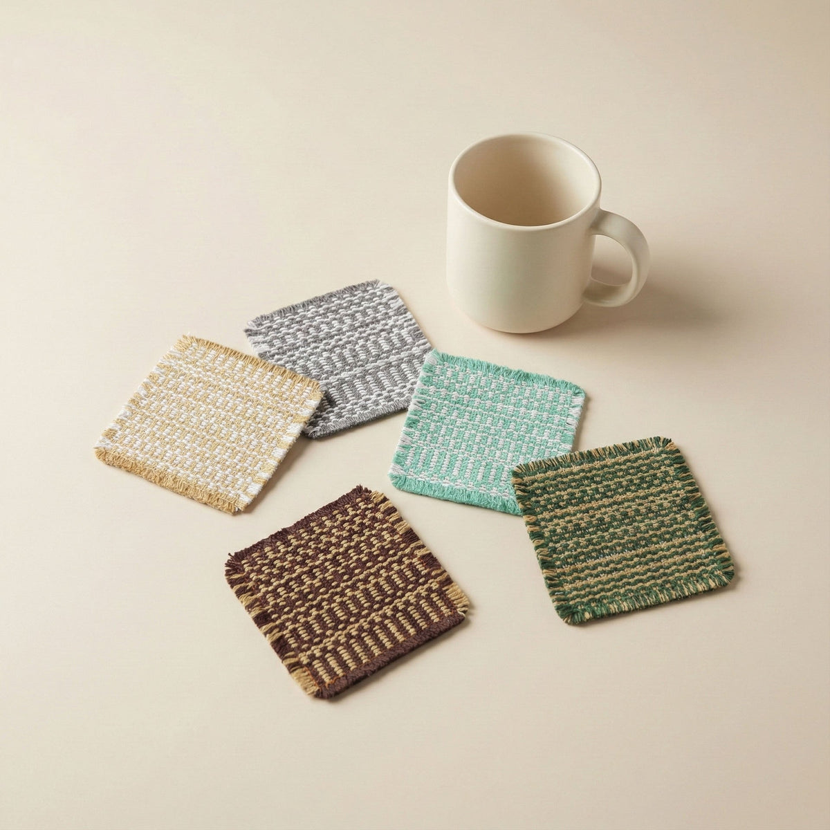 Cotton Woven Coaster  – Handmade Fabric Drink Coasters, Rustic Table Decor Pads for Coffee Cups & Home Decoration