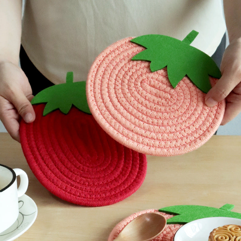 Fruit Shaped Cotton Rope Trivet, Strawberry & Pumpkin Woven Placemat and Non-Slip Coaster
