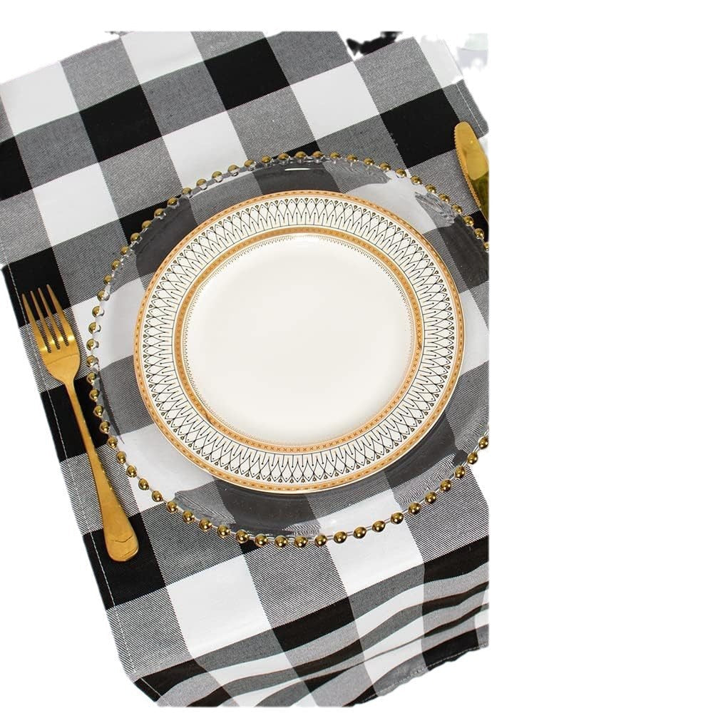 Buffalo Plaid Table Runner, Black White Tassel Dining Table Cover
