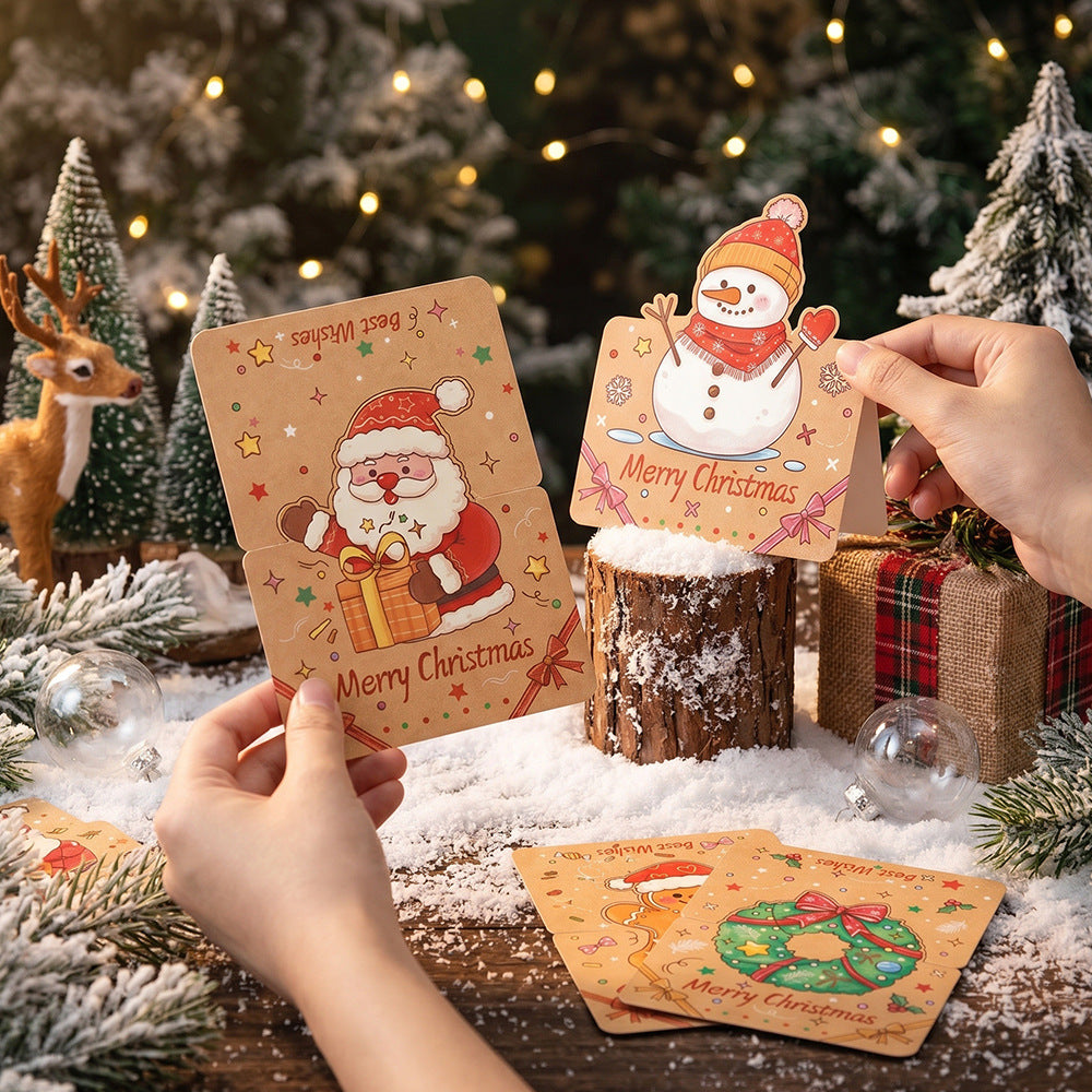 Vintage Kraft Paper Christmas Greeting Card and Envelope Set