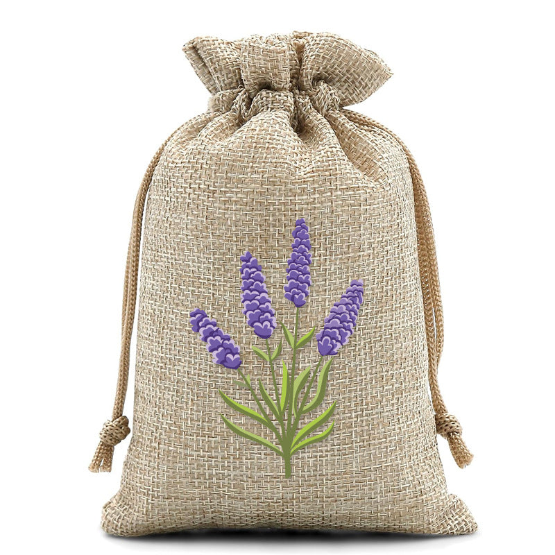 Lavender Print Burlap Drawstring Bag for Gifts and Small Item Storage