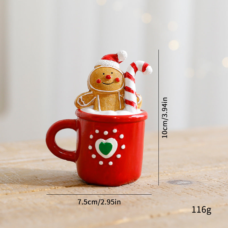 Mini Christmas Resin Mug Figurine Santa Snowman Holiday Tabletop Decoration
