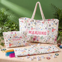 American Mahjong Storage Bag Set, Beige Floral Print 3-Piece Organizer