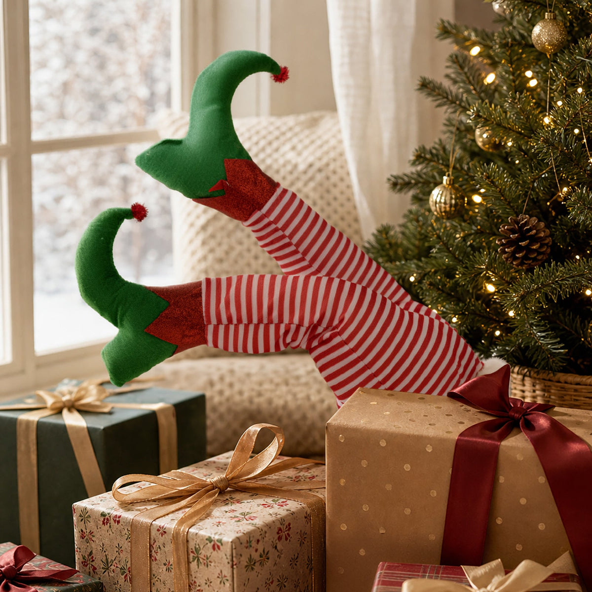 Christmas Elf Legs Bendable Striped Tree Ornament
