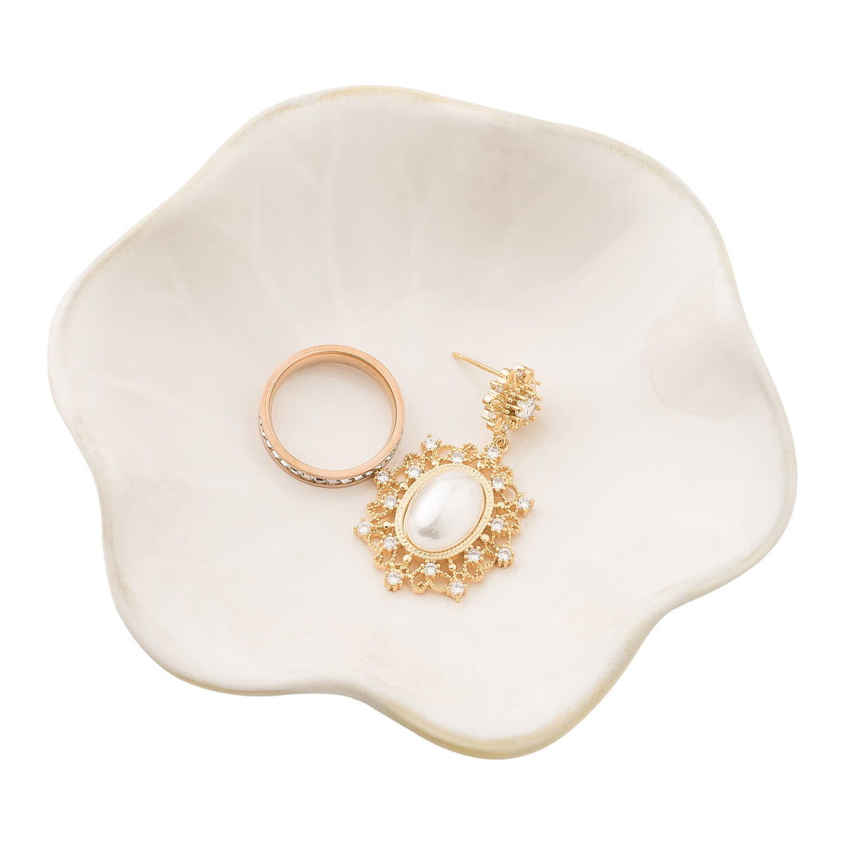 Ceramic Flower Jewelry Dish – Wavy Petal Trinket Tray Decorative Vanity Storage