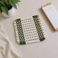 Green Woven Cotton Linen Coaster – Square Rustic Drink Mat