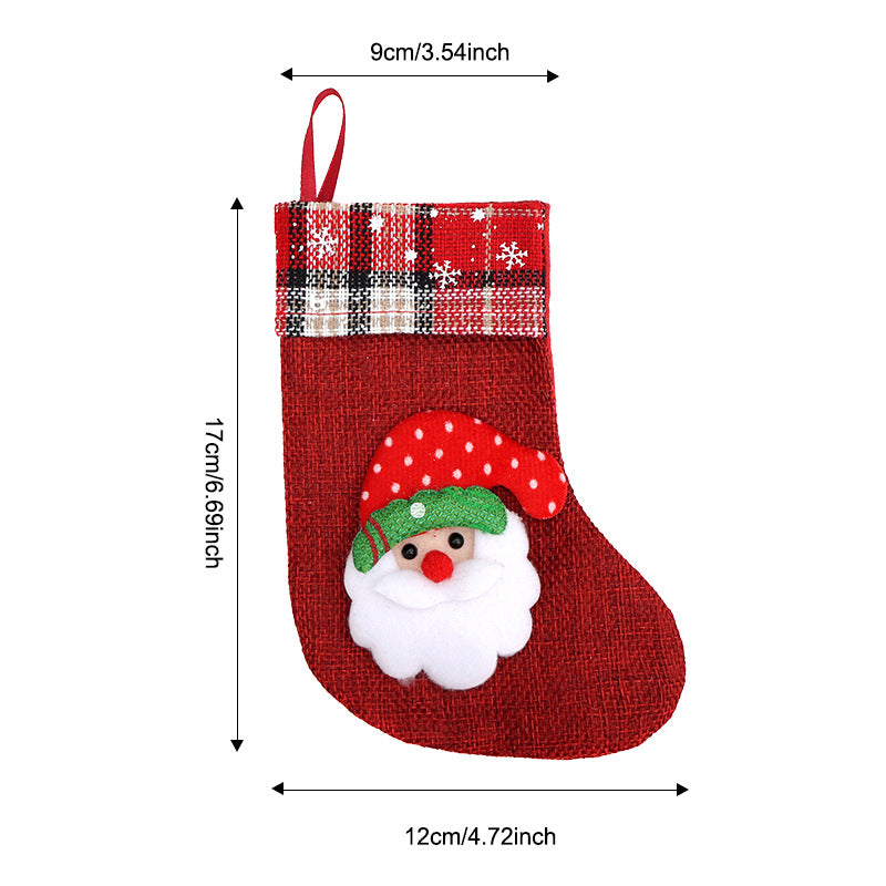 Mini Christmas Stocking Ornament Fabric Santa Claus Holiday Hanging Decoration
