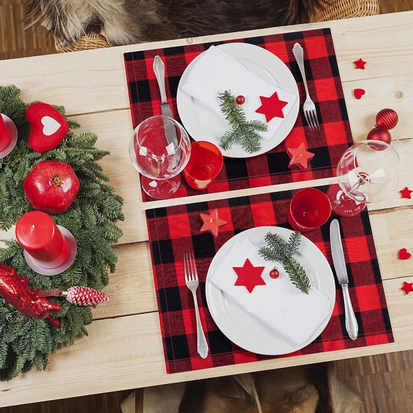 Christmas Plaid Placemat, Red Black White Dining Table Mat