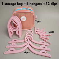 Foldable Travel Hanger Set – 6 Hangers, 12 Clips & Storage Bag