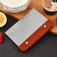 tainless Steel Bench Scraper with Wooden Handle, Rectangular Dough Cutter