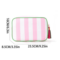 Striped Tassel Cosmetic Bag – Waterproof Travel Toiletry Organizer