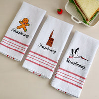 Christmas Embroidered Waffle Tea Towel, Nordic Cotton Fabric Napkin