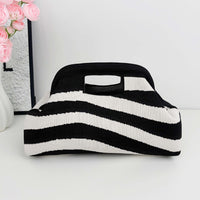 Striped Polyester Handbag with Cutout Carry Handles