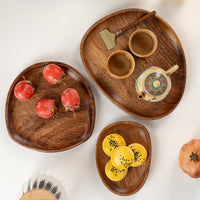 Natural Walnut Serving Tray for Fruit and Snacks in Organic Shapes