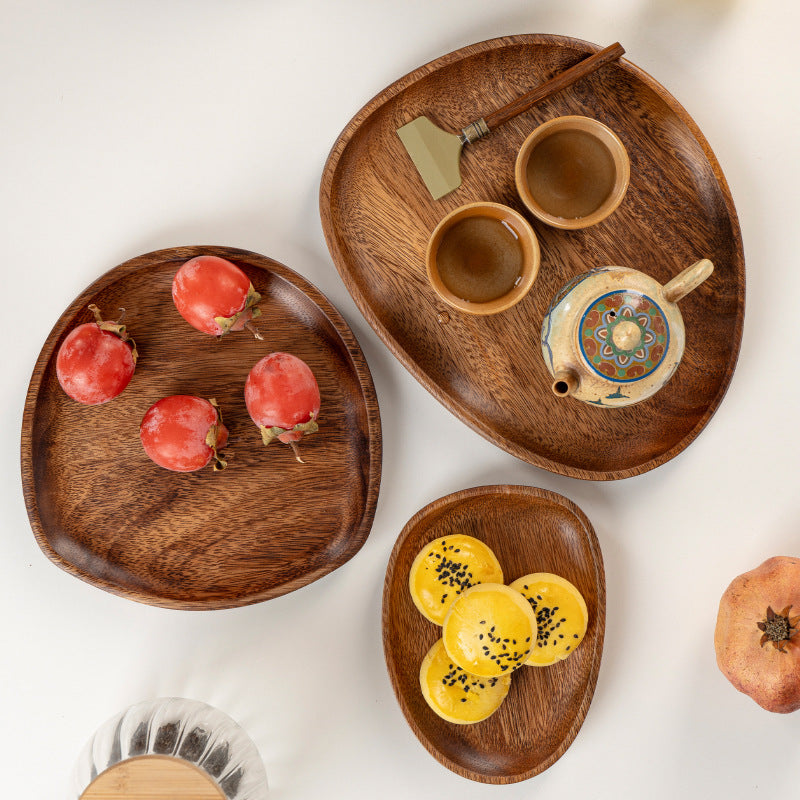 Natural Walnut Serving Tray for Fruit and Snacks in Organic Shapes