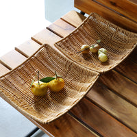 Square Plastic Wicker Basket, Rattan Style Woven Serving Tray, Decorative Storage Basket