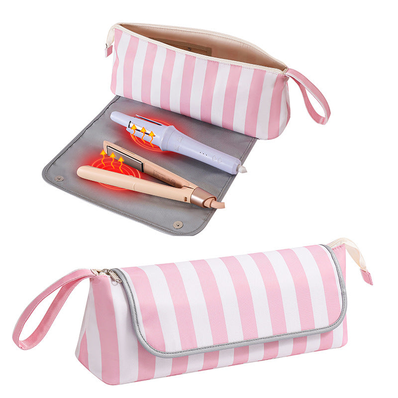 Striped Heat Resistant Hair Tool Bag with Fold Out Mat