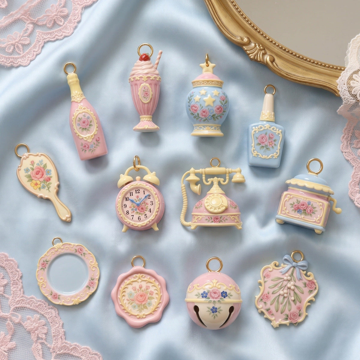 Vintage Floral Charms for DIY Jewelry with Complimentary Heart Clasp Necklace