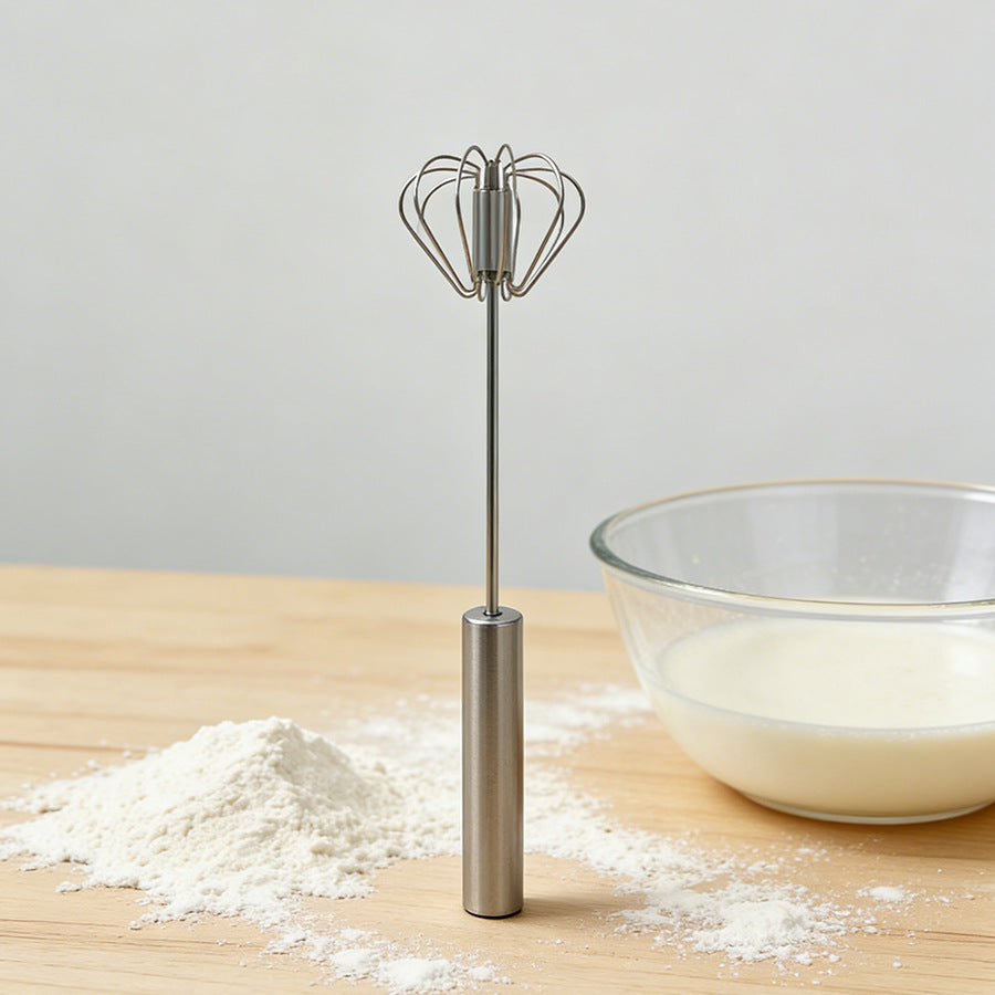 Stainless Steel Semi Automatic Push Whisk Handheld Rotary Egg Beater Kitchen Mixing Tool