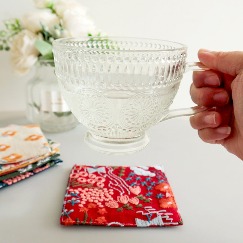 Embroidered Linen Coaster, Heat Resistant Coffee Cup Mat