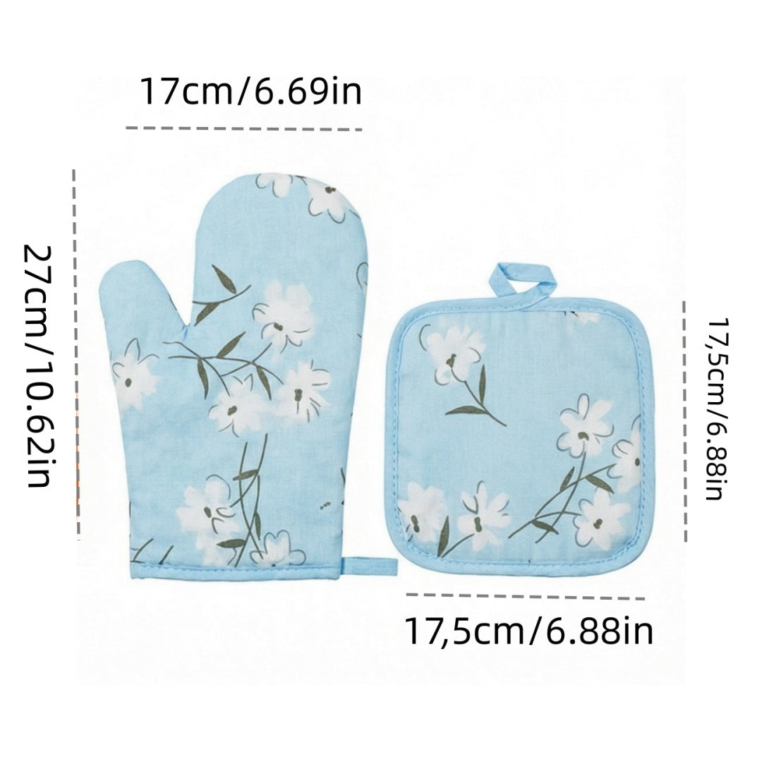 Floral Oven Mitt and Pot Holder Set in Three Designs