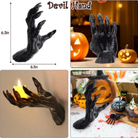 3-Piece Devil Hand Halloween Decoration – Black Vinyl Gothic Hand Candle Holders