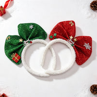 Christmas Glitter Bow Headband with Plush Holiday Decoration