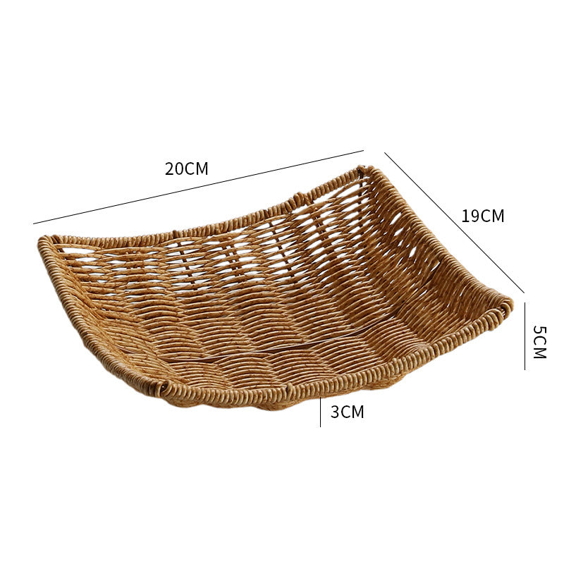 Square Plastic Wicker Basket, Rattan Style Woven Serving Tray, Decorative Storage Basket