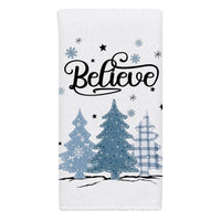 Christmas Kitchen Dish Towel Blue Snowman Snowflake Tree Print Decorative Holiday Tea Towel