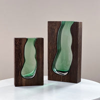 Nordic Wooden Base Glass Vase – Minimalist Home Decor Accent