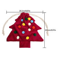 Christmas Tree Drawstring Gift Bag Colorful Pom Pom Holiday Candy Packaging Pouch
