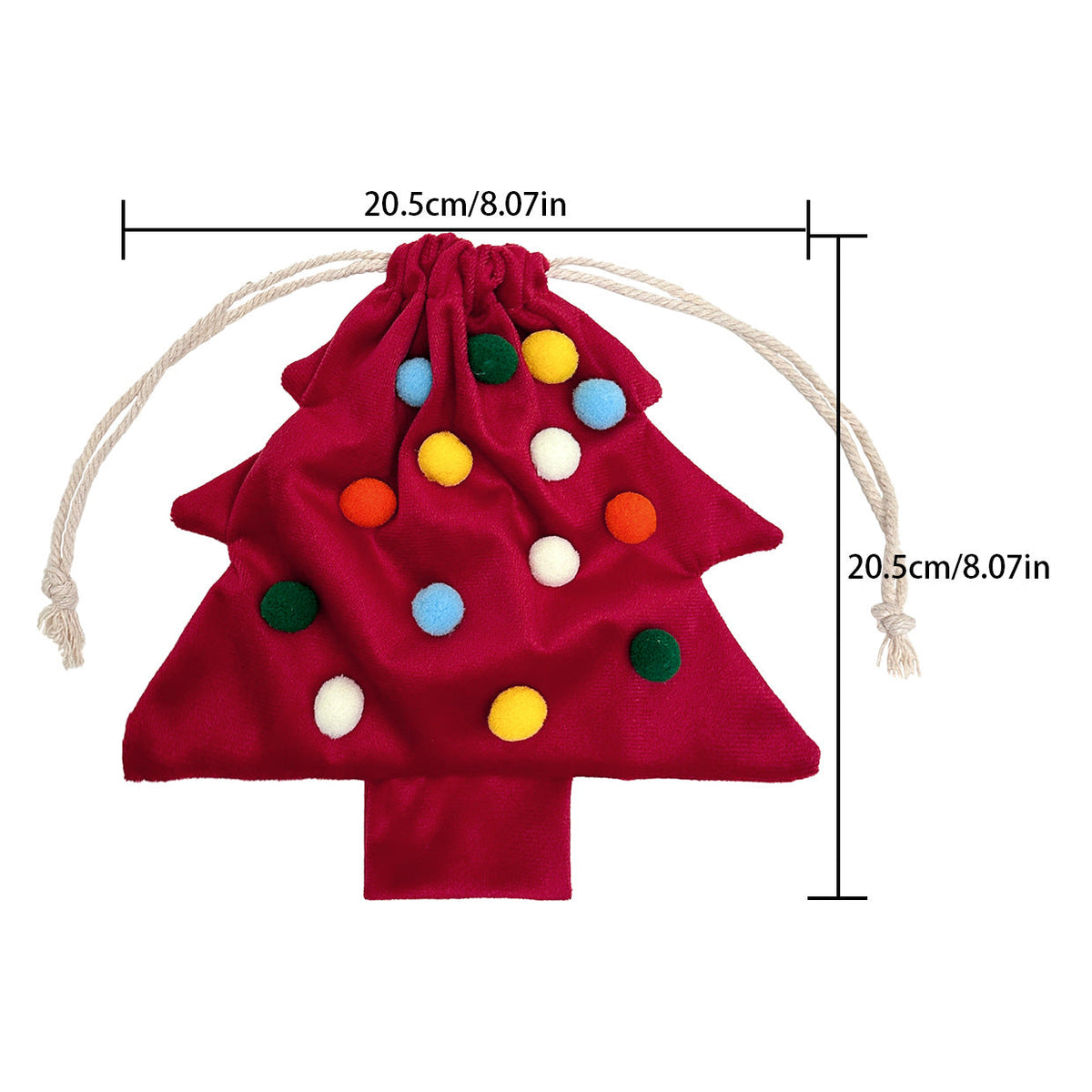 Christmas Tree Drawstring Gift Bag Colorful Pom Pom Holiday Candy Packaging Pouch