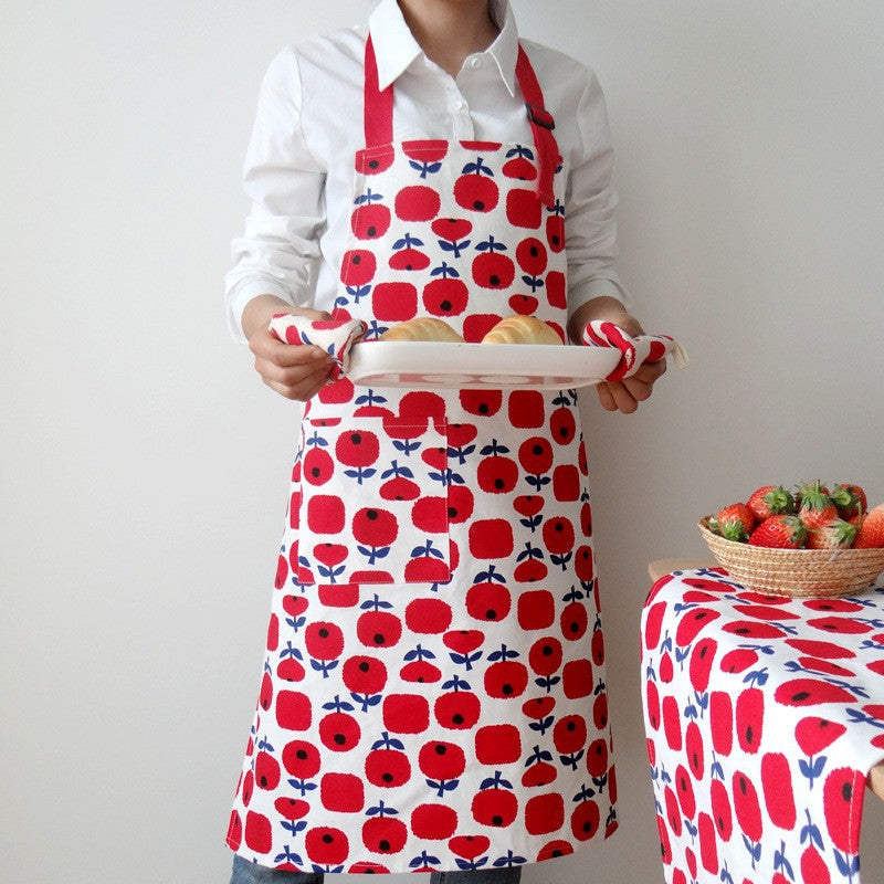 Nordic Cotton Printed Apron, Adult Kitchen Apron with Adjustable Neck Strap
