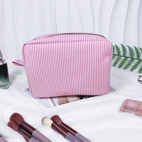 Striped Cotton Makeup Bag with Polyester Lining and Zip Closure