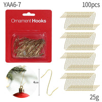 Metal Christmas Ornament Hooks, 100-Piece Box of Iron Hanging Hooks for Tree Baubles and Holiday Decorations
