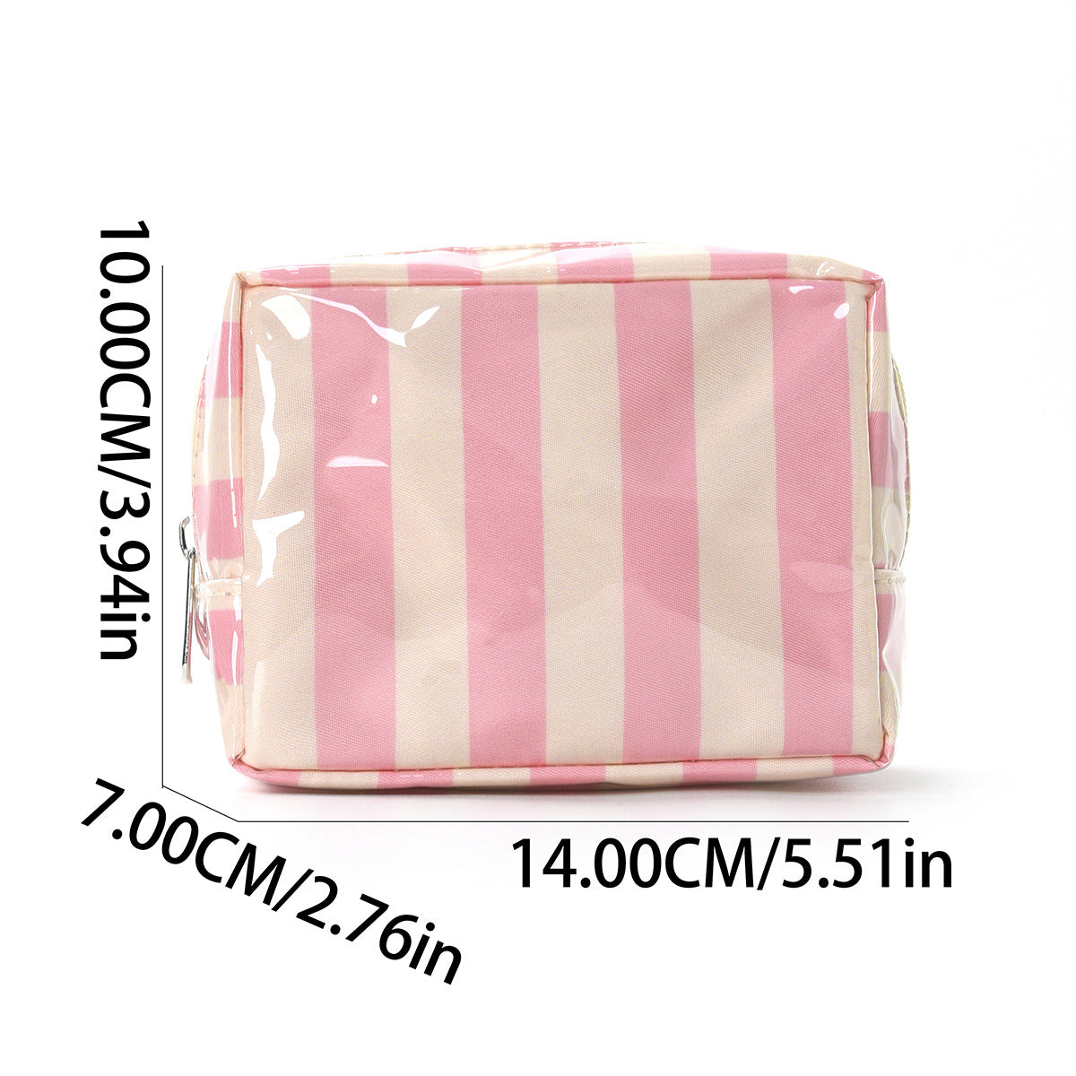 Striped Waterproof PVC Zip Pouch for Cosmetics and Small Essentials
