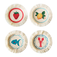 Fresh Floral Tassel Coaster, Round Fabric Mug Mat & Heat Resistant Table Protector