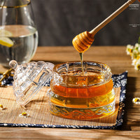 Glass Honey Jar with Wooden Dipper – Syrup & Sugar Storage Container