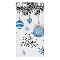 Christmas Kitchen Dish Towel Blue Snowman Snowflake Tree Print Decorative Holiday Tea Towel