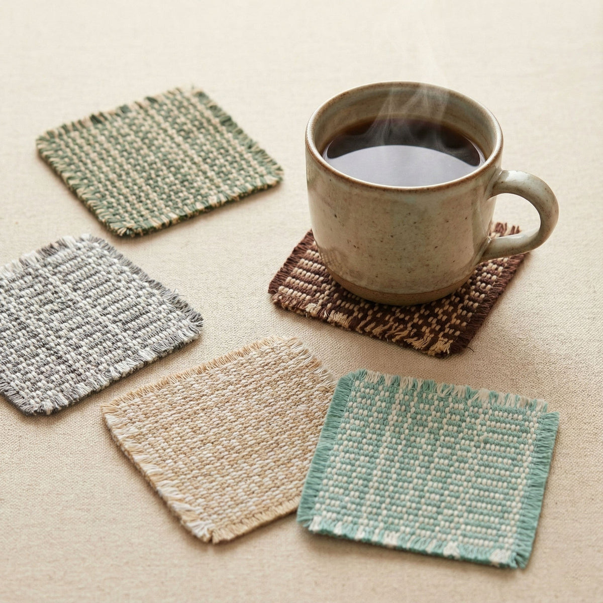 10 × 10 cm Multicolor Woven Cotton Coaster – Square Rustic Drink Mat