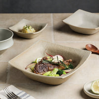 Textured Square Ceramic Bowl, Earthy Beige, 4.5, 6 or 8 Inch