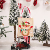 Christmas Burlap Gift Bag with Santa Snowman and Tree Designs