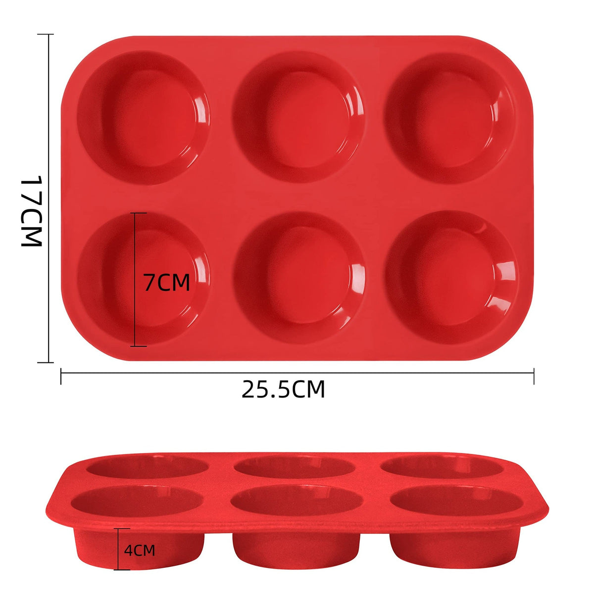 6 Cavity Round Silicone Baking Mold for Muffins Cupcakes and Mini Cakes