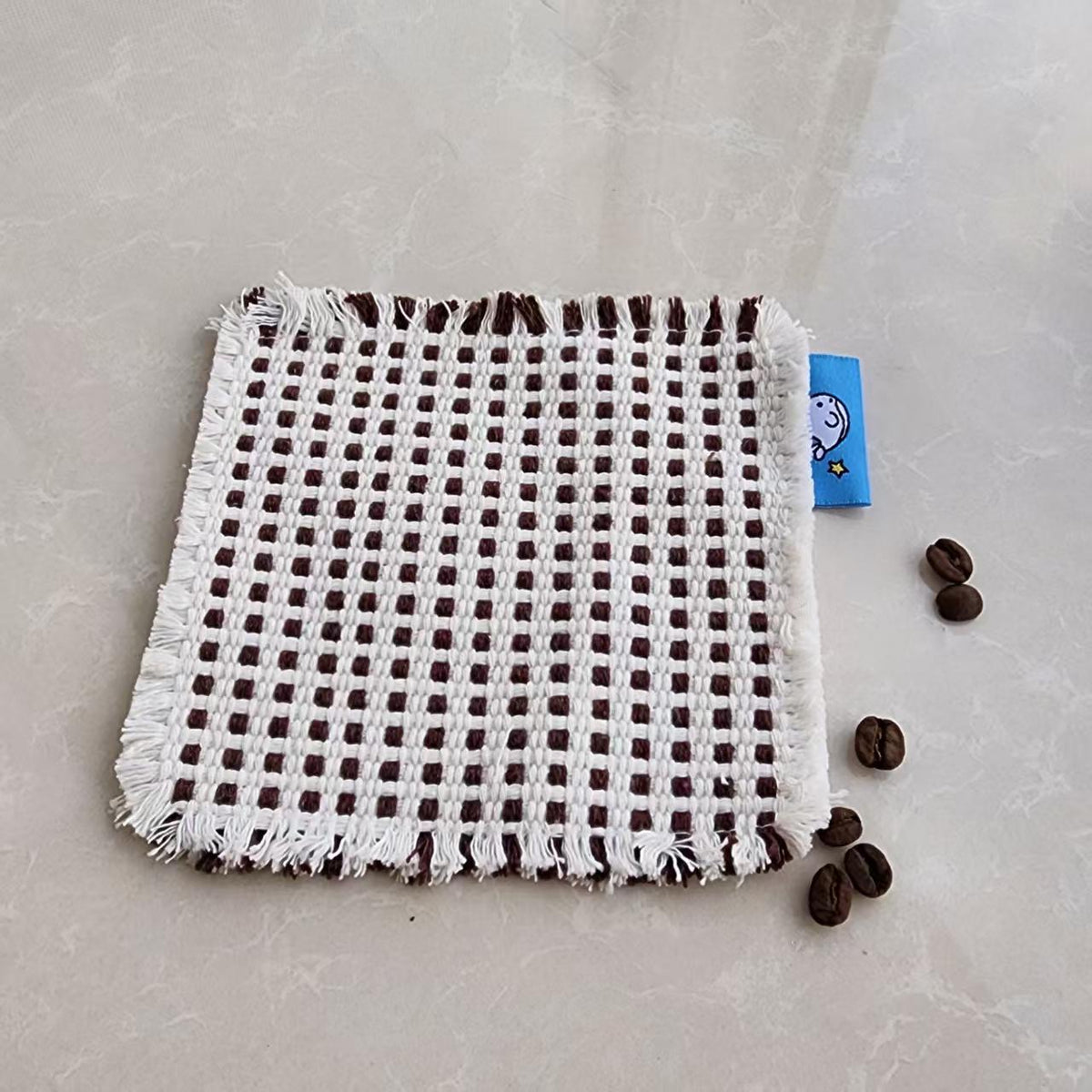 Woven Cotton Coasters Set of 4 – Square Cup Mats with Fringed Edges