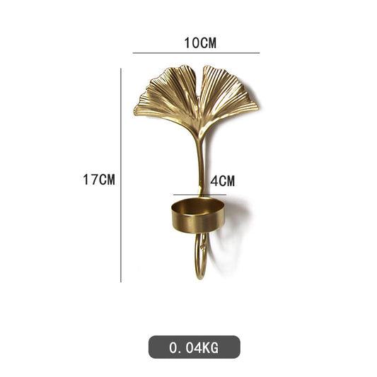 Vintage Ginkgo Leaf Wall Candle Sconce – Antique Gold Iron Candle Holder for Living Room, Bedroom, Hallway, Dining Room & Home Decor