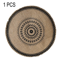 15-Inch Round Jute Placemat – Boho Mandala Printed Table Mat with Fringe, Rustic Farmhouse Dining Décor